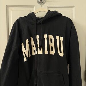 Brandy Melville Black Hoodie with Cream Label Detail